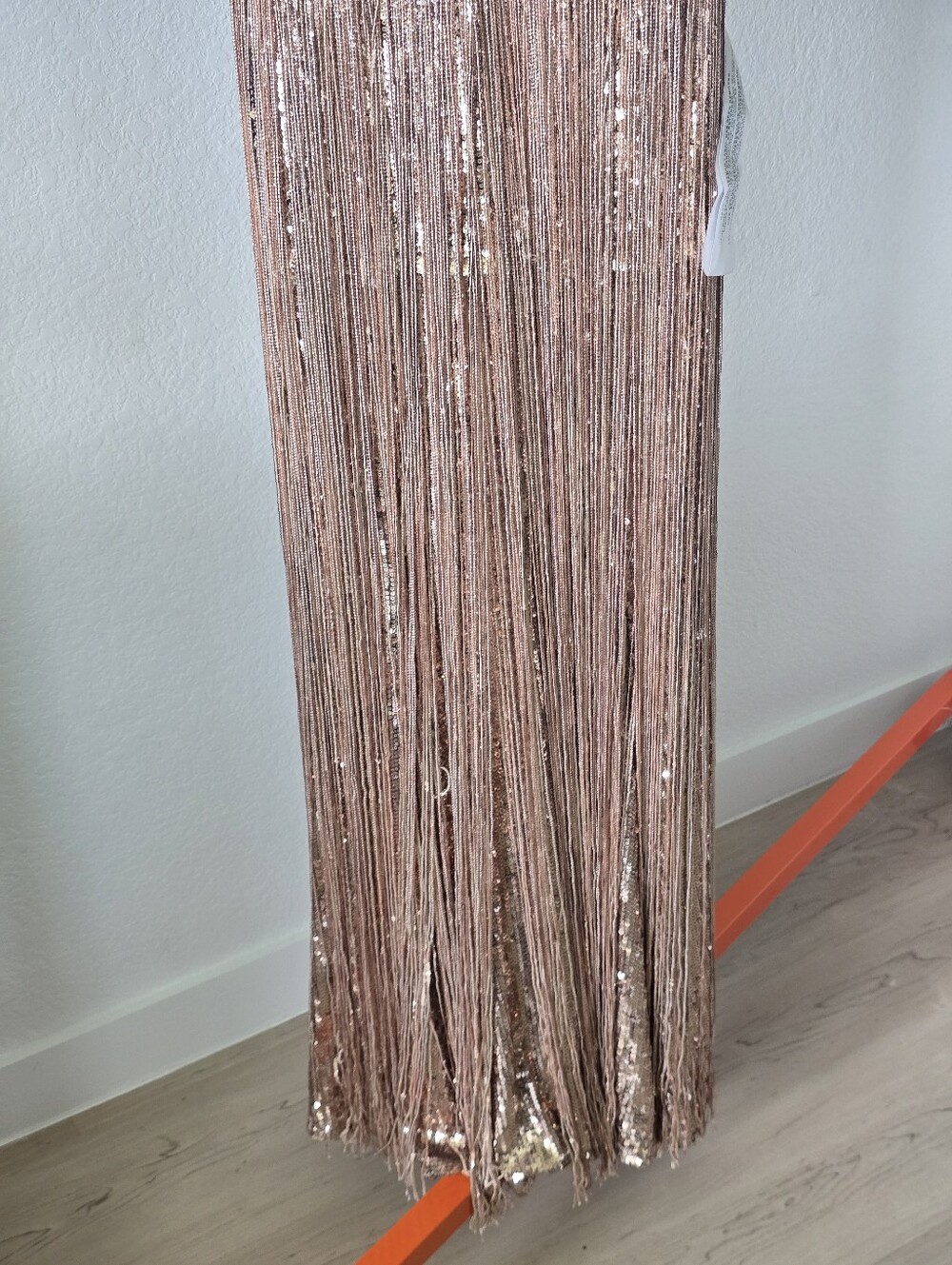 Dress The Population NWT Gold Sequin Fringe Maxi Gown XS $598 Deep V Formal - Picture 6 of 16